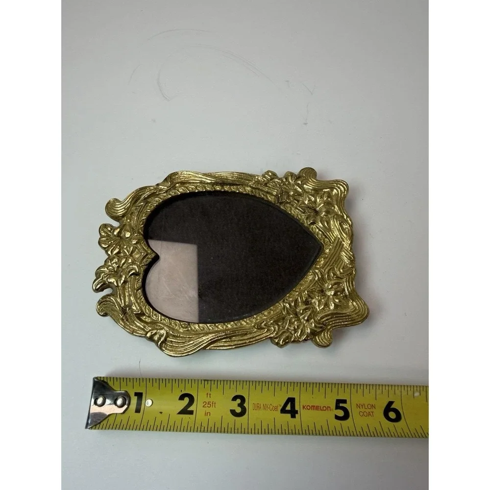 Brass Picture Photo Frame Heart Shape Floral Design Vintage Home Decor